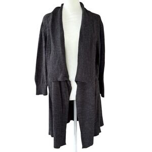 Eileen Fisher 100% Cotton Open Front Cardigan Womens Large Dark Grey 3/4 Sleeves